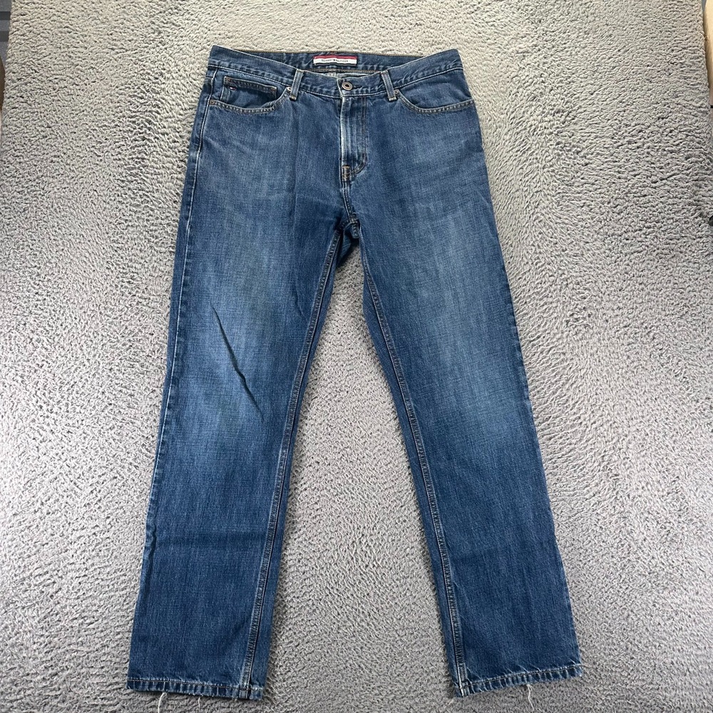 Tommy Hilfiger Jeans Mens 33x32 Blue Cotton Denim Straight Classic Faded Travel